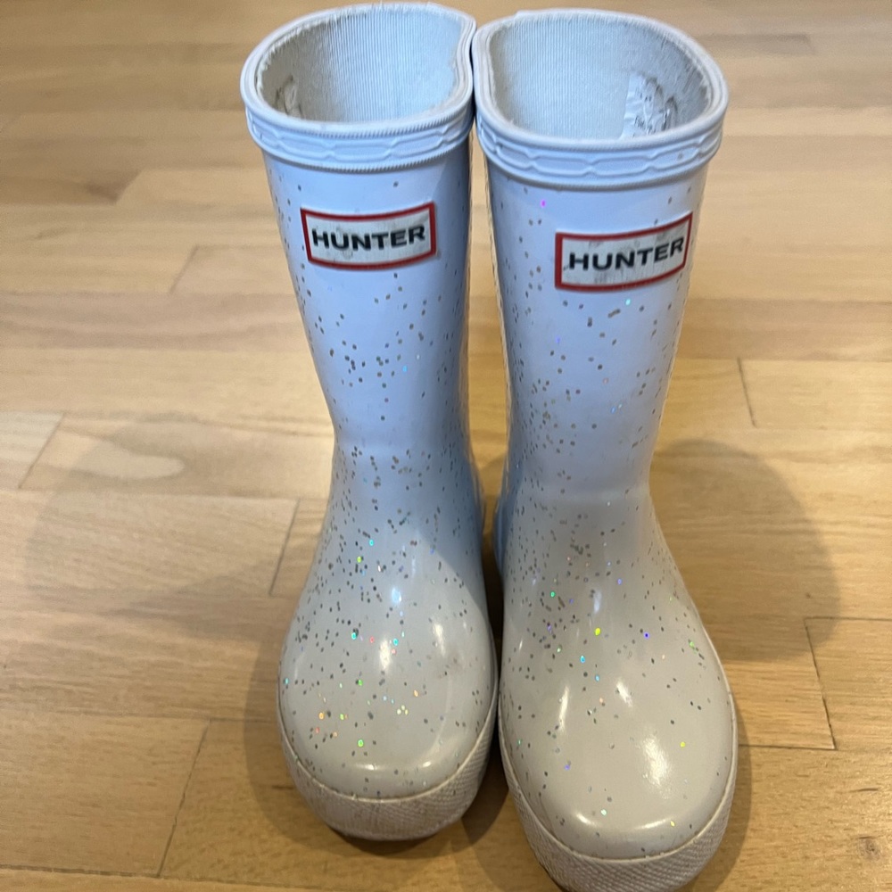 Hunter Rain Boots white with sparkle toddler 9